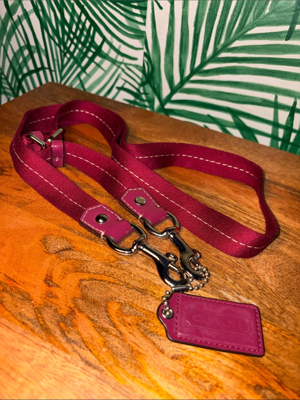 Coach Magenta Burgundy Canvas & Patent Leather Clip On Crossbody Strap